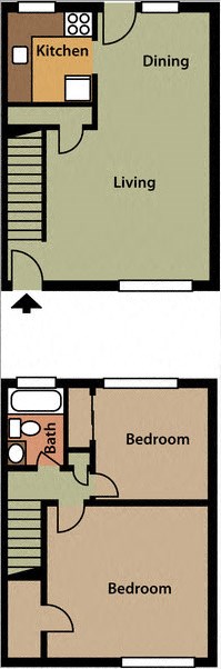 Floor plan for 2 beds, 1 bath, 960 sqft